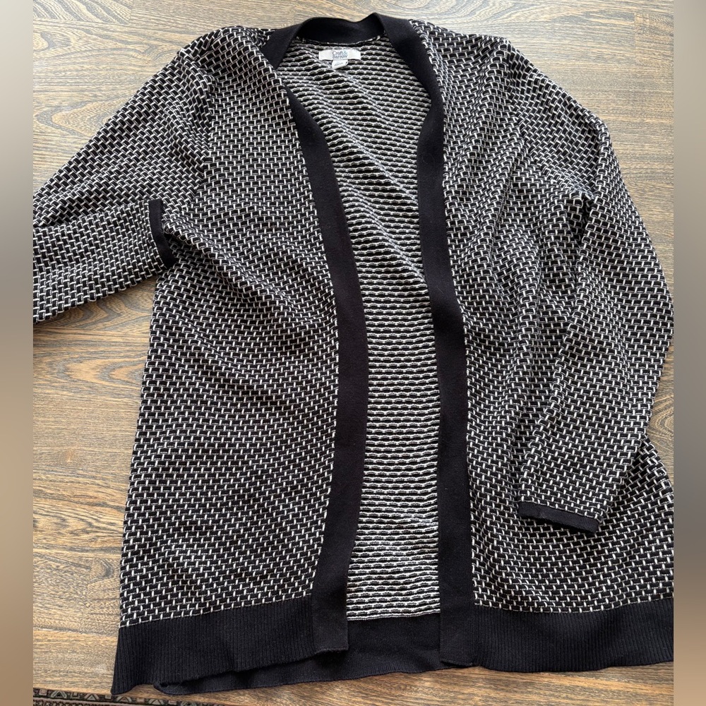 croft & barrow Black and White Open-Front Knit Cardigan